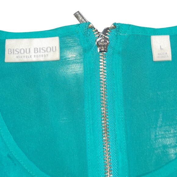 Bisou Bisou Sheer Caftan Flowy Top Teal Blouse Size Large Dolman Sleeve - Picture 3 of 5
